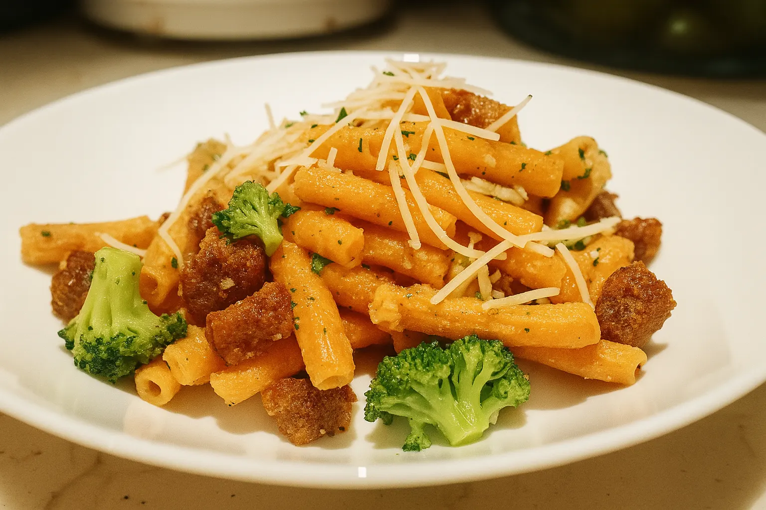 Vegan Sausage & Garlic Butter Lentil Pasta